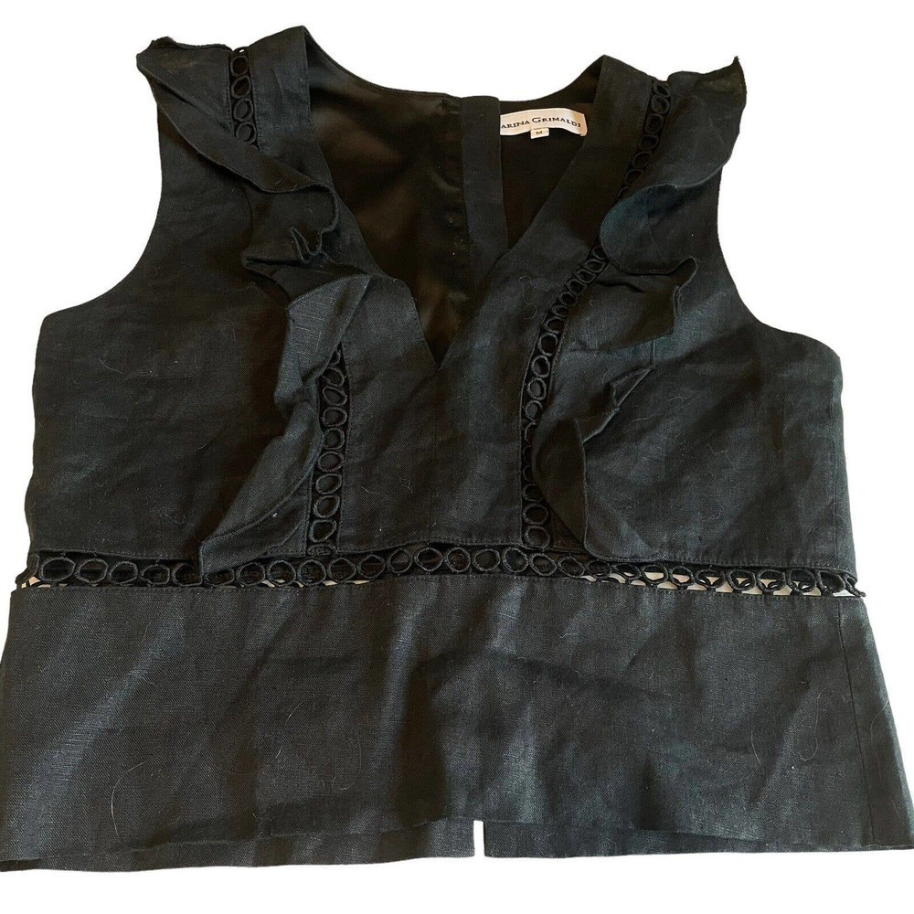 Karina Grimaldi Women's Top Black Sleeveless Size Medium 100% Linen NEW